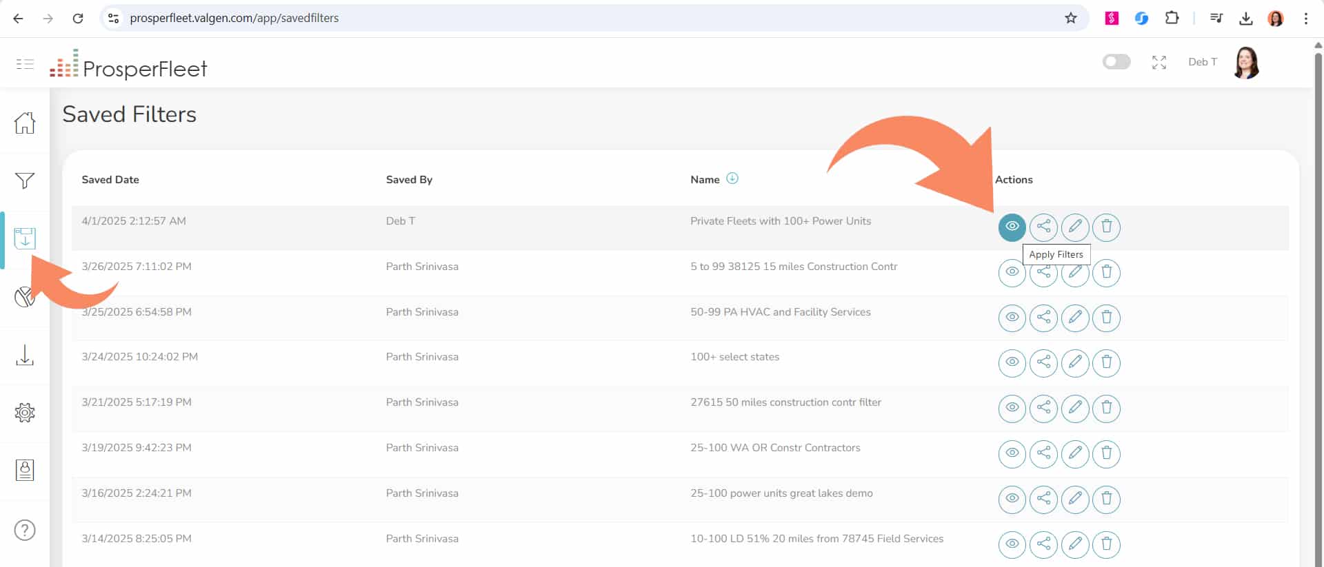 Saved Filter Page