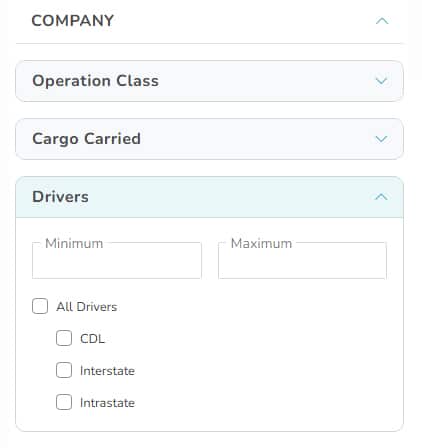 FMCSA Drivers Filters