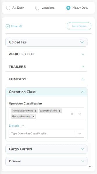 FMCSA Operation Classification Filters