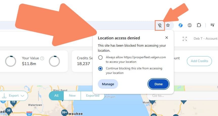ProsperFleet Map Allow Device Location Closeup ProsperFleet Map Allow Device Location Closeup